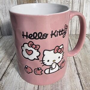 Hello Kitty Pink Ceramic Coffee Mug 17oz Silver Buffalo Sanrio Apples Heart 2024
